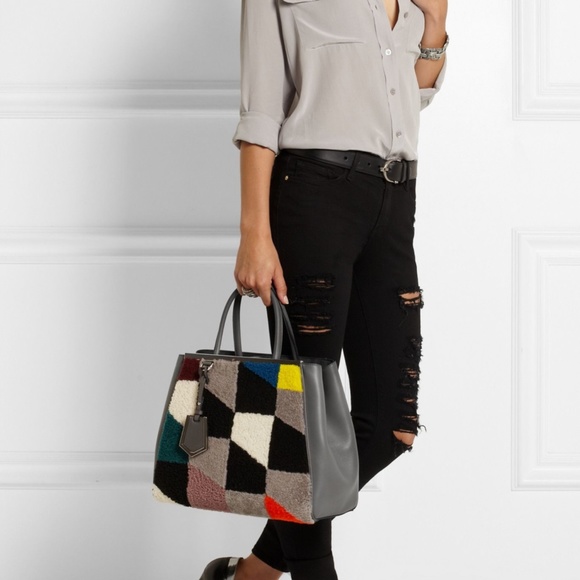 Fendi 2Jours Leather & Multicolor Shearling Tote - Picture 2 of 16